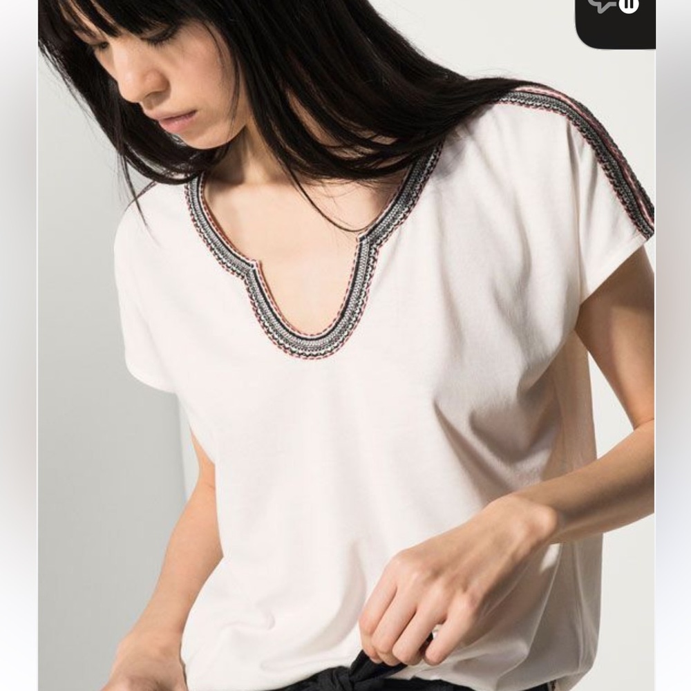 Alessa W. White Blouse Red and Black Hem Decor Sm